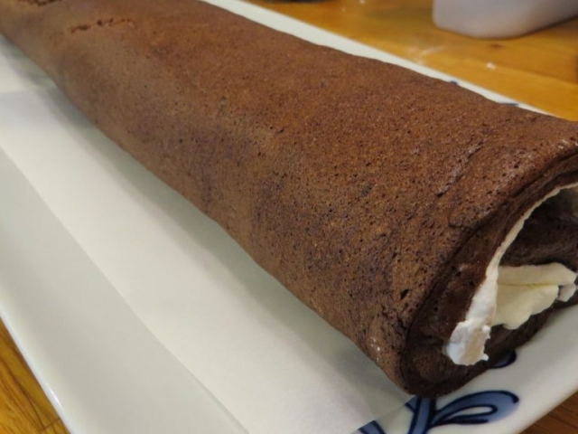 chocolate cake roll, before icing